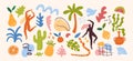 Matisse graphic shapes, natural doodles elements set. Abstract hand drawn beach elements, decorative summer animals