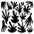 Matisse inspired abstract shapes blobs. Modern silhouettes, freehand floral plant doodle leaves set. Simple vector