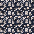 Matisse inspired botanical pattern. Floral abstract contemporary seamless pattern on dark navy blue background.