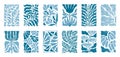 Matisse style flowers. Geometric plant pattern, abstract minimal modern collage, floral and nature trendy blue doodles