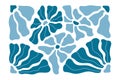 Matisse style poster. Blue flower pattern, turquoise leaves. Fluidity vibe, wavy and curvy elements, groovy aesthetic