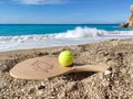 Matkot greek beach tennis game on sand, Lefkada Royalty Free Stock Photo