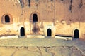 Matmata, Tunisia. The largest region of the troglodyte communities. One of many dwellings - fragment of courtyard excavated in th Royalty Free Stock Photo