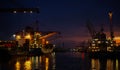 Matosinhos LeixÃÂµes harbor night view with ships anchored Royalty Free Stock Photo