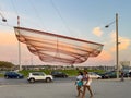 Matosinhos, Portugal - October 07, 2023: She Changes, known locally as anemona, is a sculpture designed by artist Janet Echelman Royalty Free Stock Photo