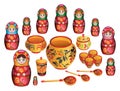 Matreshka and russian painted ware Royalty Free Stock Photo