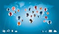 Communication global networking concept.Group of business people or friends who are connected in the network. World map background