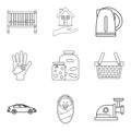 Matrimony icons set, outline style