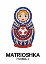 Matrioshka or nesting doll isolated on white background. Matroska is painted in national colors of Russia and has an