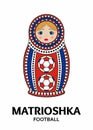 Matrioshka or nesting doll isolated on white background. Matroska is painted in national colors of Russia and has an