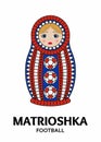 Matrioshka or nesting doll isolated on white background. Matroska is painted in national colors of Russia and has an