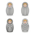 Matrioshka or nesting dolls set isolated on white background. Babushka with ornamental patterns