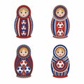 Matrioshka or nesting dolls set isolated on white background. Matroska is painted in national colors of Russia and has