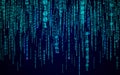Matrix background. Binary code with random numbers. Modern technology wallpaper. Blue falling digits. Running data