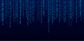 Matrix background. Cyber security with binary code. Rapidly falling randomly blue numbers. Decoding algorithms hacked software.