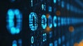 On a matrix background, a dynamic cyberspace concept is presented with futuristic binary code and organized layers.