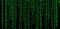 Matrix background. Green data code abstract numbers on black background. Technology, cyberpunk, network concept.