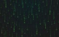 Matrix background. Green stream of digits. Abstract running binary code. Falling random numbers on dark backdrop