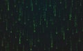 Matrix background. Green stream of digits. Abstract running binary code. Falling random numbers on dark backdrop