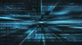 Matrix code tunnel background. Binary data stream digital technology concept. Futuristic blue cyber space, 3D data flow, AI Royalty Free Stock Photo