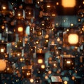 A matrix of glowing cubes suspended in a 3D space creating a depth of field that showcases advanced graphical capabilities