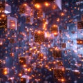 A matrix of glowing cubes suspended in a 3D space creating a depth of field that showcases advanced graphical capabilities