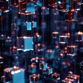 A matrix of glowing cubes suspended in a 3D space creating a depth of field that showcases advanced graphical capabilities