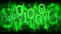 Matrix green background with binary code, shadow digital code in abstract futuristic cyberspace, cloud of big data Royalty Free Stock Photo