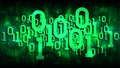 Matrix green background with binary code, shadow digital code in abstract futuristic cyberspace, cloud of big data Royalty Free Stock Photo