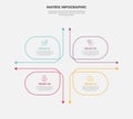 matrix grid structure infographic outline style with 4 point template with big outline round container with arrow line as axis for