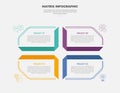 matrix grid structure infographic outline style with 4 point template with ribbon flip slide with shadow for slide presentation
