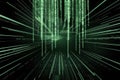 Matrix-Inspired Digital Background with Cascading Green Code and Neon Glows