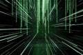 Matrix-Inspired Digital Background with Cascading Green Code and Neon Glows
