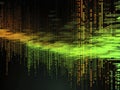 Matrix-inspired glitch art background with flowing streams of neon green binary code on a pitch-black canvas. The code should be Royalty Free Stock Photo