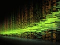 Matrix-inspired glitch art background with flowing streams of neon green binary code on a pitch-black canvas. The code should be Royalty Free Stock Photo