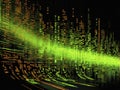 Matrix-inspired glitch art background with flowing streams of neon green binary code on a pitch-black canvas. The code should be