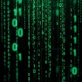 Matrix like stream featuring cascading green binary code 0s and Royalty Free Stock Photo
