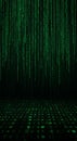 Matrix-style digital rain with glowing green binary code on a black background. Royalty Free Stock Photo
