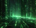 Matrix Style Green Binary Code Falling Down in Dark Hallway Background Royalty Free Stock Photo