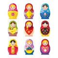 Matryoshka or babushka dolls vector set in a flat style