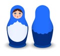 Matryoshka. Beautiful Pretty Russian Doll. Front Back view. Template. Matrioska with Lush Eyelashes and Red Blush on Cheeks. Color