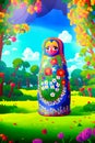 matryoshka doll, handmade handicraft from wood, painted, ,created using generative AI