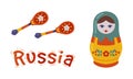 Matryoshka Doll or Nesting Doll and Painted Spoons as Russian Wooden Symbol Vector Set Royalty Free Stock Photo