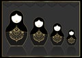 Matryoshka set icon Russian nesting doll with luxury golden ornament, vector illustration, isolated or black background Royalty Free Stock Photo