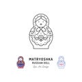 Matryoshka icon Russian nesting doll thin line art icons, Vector outline illustration