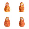 Matryoshka icons set cartoon vector. Russian doll