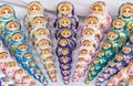 Matryoshka is a national Russian souvenir. Russian wooden doll matryoshka on the counter of the gift shop. Nested doll Royalty Free Stock Photo