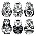 Matryoshka, Russian doll icons set