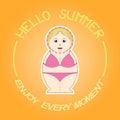 Matryoshka - Russian doll on an orange background. Hello summer .