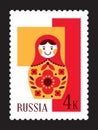 Matryoshka russian nesting doll postal stamp Royalty Free Stock Photo